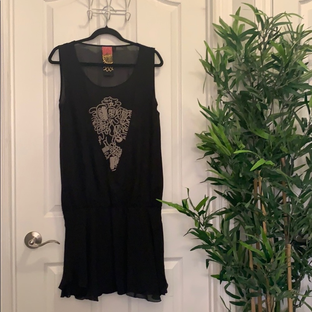 Flowy Bohemian Embroidery Black Shirt Dress